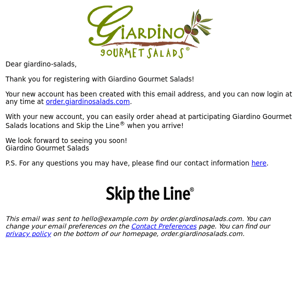 Welcome to Giardino Gourmet Salads Order Ahead!