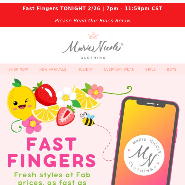 Fast Fingers Sale Tonight 🍋🍓 Up to 40% Off Sitewide