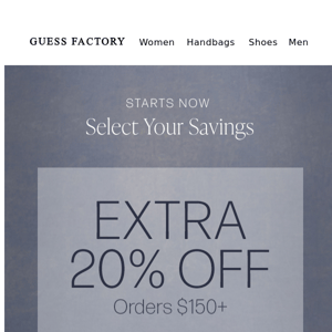 Starts Now: Extra 20% Off Sitewide