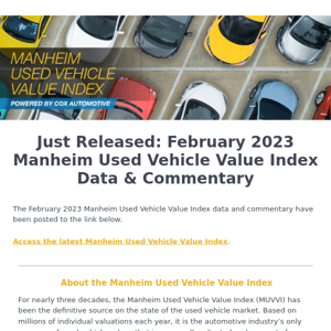 Just Released: February 2023 Manheim Used Vehicle Value Index