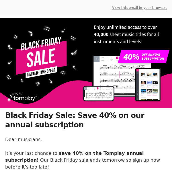⚫ Black Friday Sale: Last chance to save 40% on the Tomplay annual subscription! ⚫