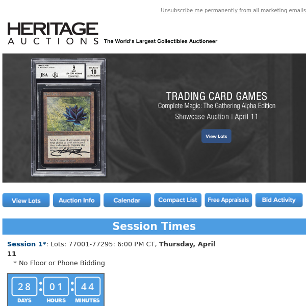 Bid Now: April 11 Complete Magic: The Gathering Alpha Edition Trading Card Games Showcase Auction