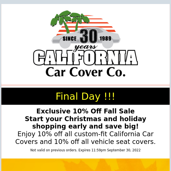 LAST DAY: Exclusive 10% Off Fall Sale