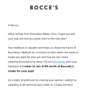 Win $100 Worth of Bocce’s Treats 🐶