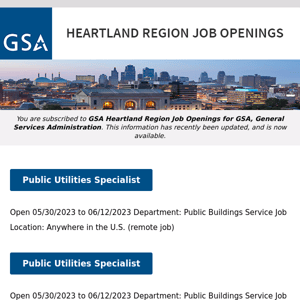 New/Current Job Opportunities in the GSA Heartland Region