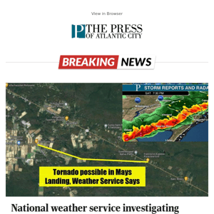 National weather service investigating whether tornado landed in Mays Landing Saturday