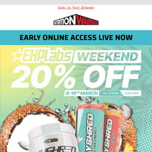 20% Off EHPLabs + 🥥 Exclusive Oxyshred Flavour