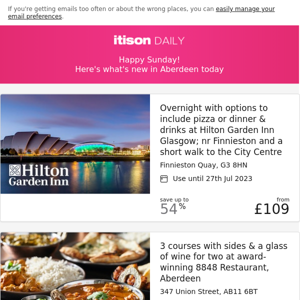 Hilton Garden Inn Glasgow; 8848 Restaurant Indian dining; Gidi Grill Aberdeen dining; Haar St Andrews foodie getaway, and 7 other deals