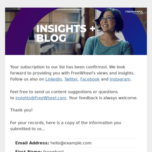 FreeWheel Insights + Blog: Subscription Confirmed