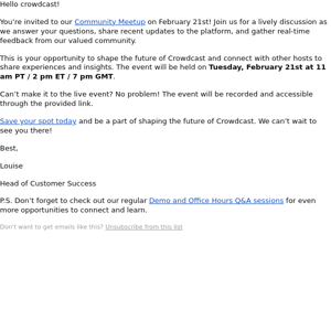 Join us at the February Crowdcast Community Meetup