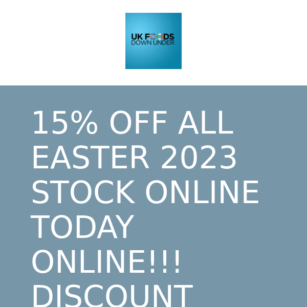 15% OFF ALL EASTER 2023 RANGE TODAY ONLY!