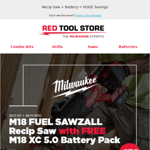 Save $159 - Milwaukee M18 FUEL Sawzall Blowout
