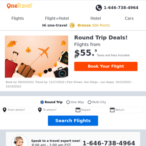 ✈ Round Trip Deals: Fly from $55.99!