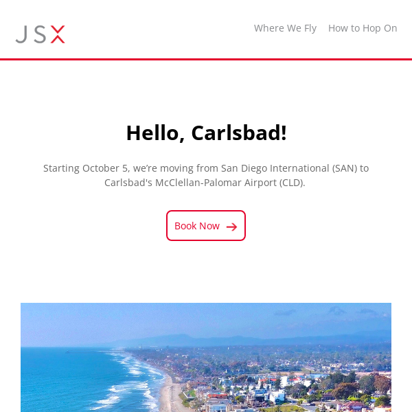 Jet this: JSX moves from San Diego (SAN) to Carlsbad (CLD).