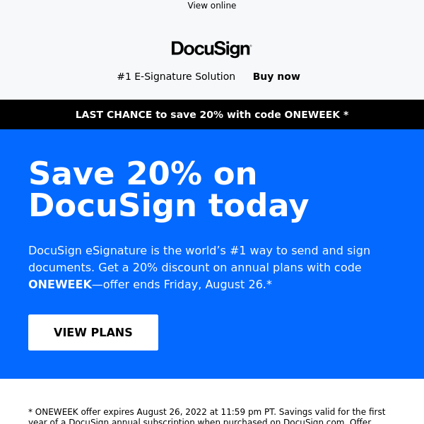 Expiring soon: get 20% off DocuSign now