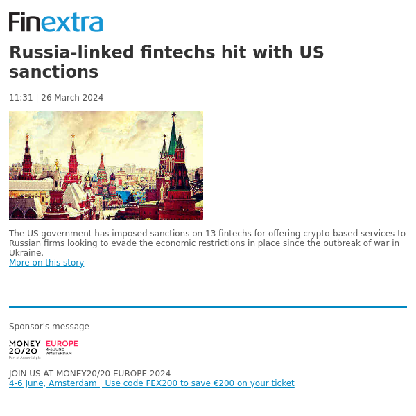 Finextra News Flash: Russia-linked fintechs hit with US sanctions