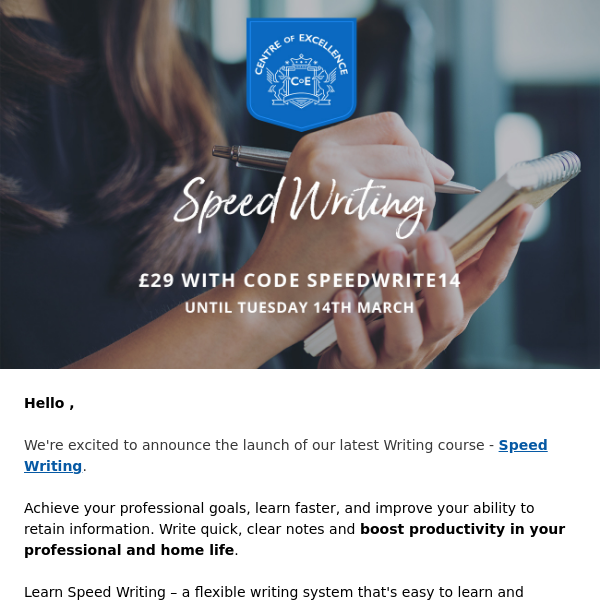 New Course: Speed Writing (10 Modules) *Only £29*