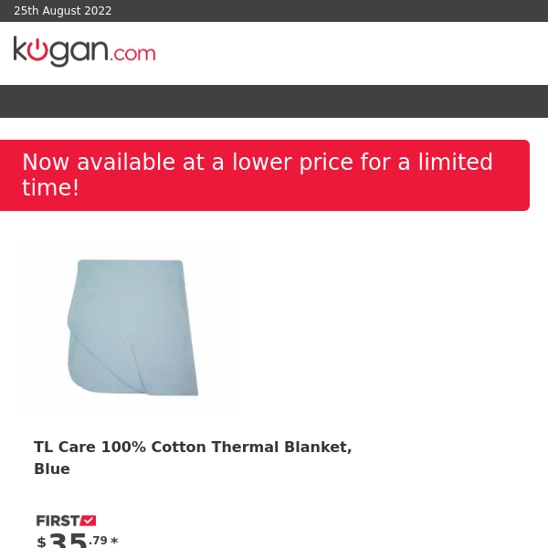 PRICE DROP: TL Care 100% Cotton Thermal Blanket, Blue