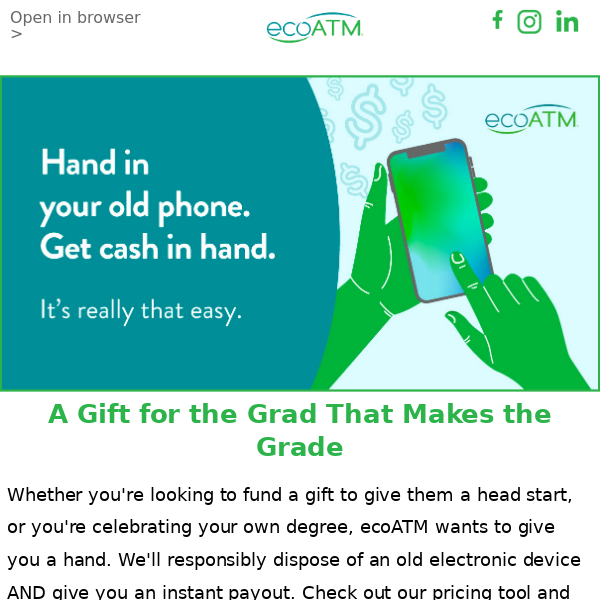 🎓 Need some graduation cash? 📱 ecoATM is top of the class!