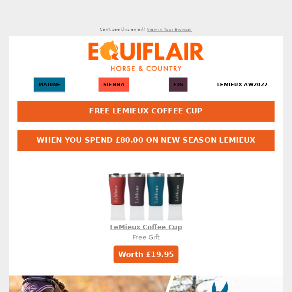 Equiflair Saddlery, Free Lemieux Coffee Cup Worth £19.95