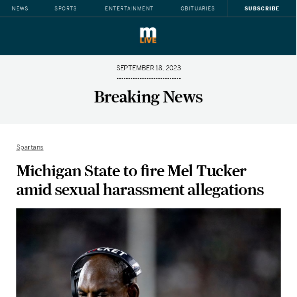 Michigan State to fire Mel Tucker amid sexual harassment allegations