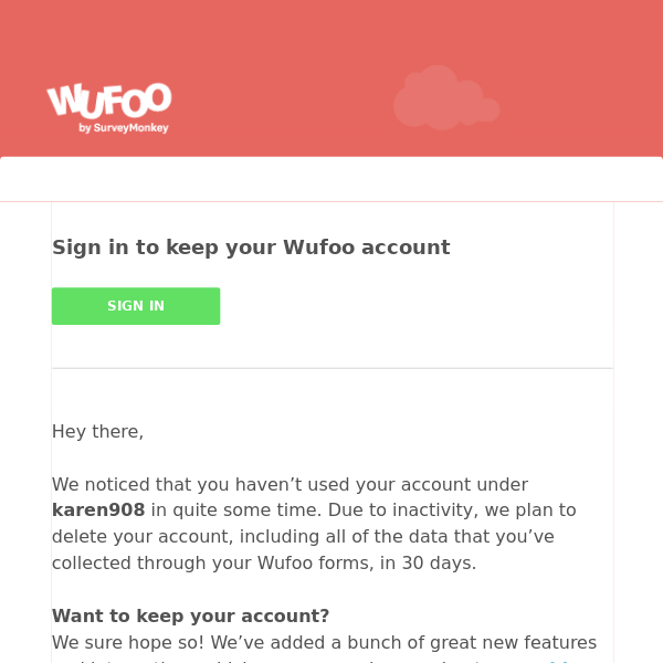 Sign in to keep your Wufoo account