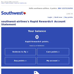 Southwest Airlines, here's your Rapid Rewards account statement.