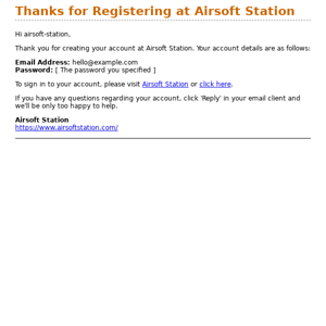 Thanks for Registering at Airsoft Station