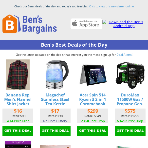 Ben's Best Deals: $27 Panera K-Cups (96ct) - $15 Jeans - 30% off Dell Refurb - $299 Chromebook - $575 Generator