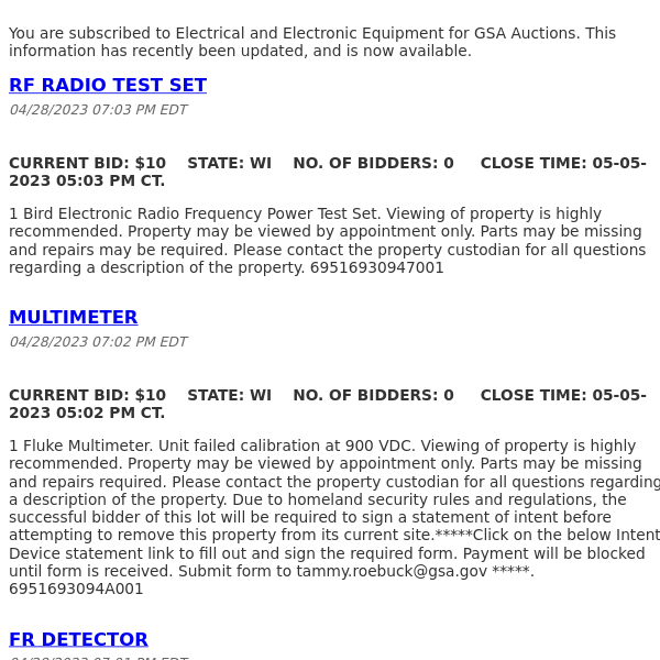 GSA Auctions Electrical and Electronic Equipment Update