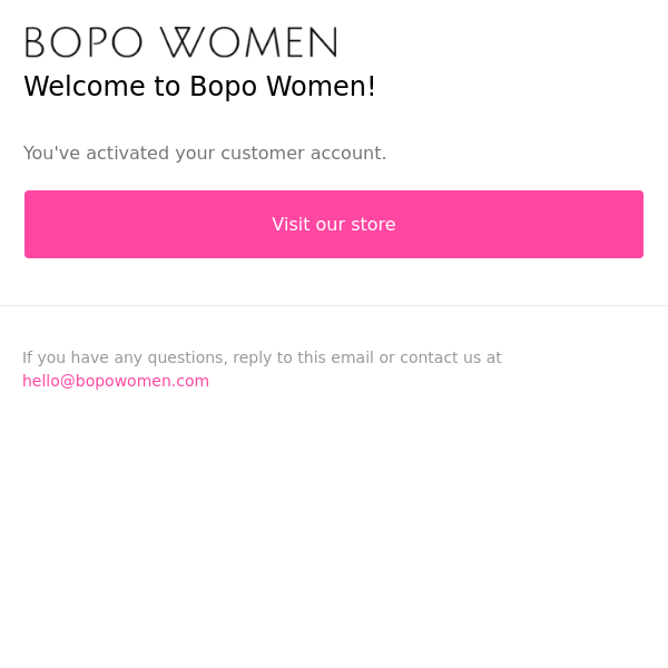Yay! Your Bopo Women account is confirmed