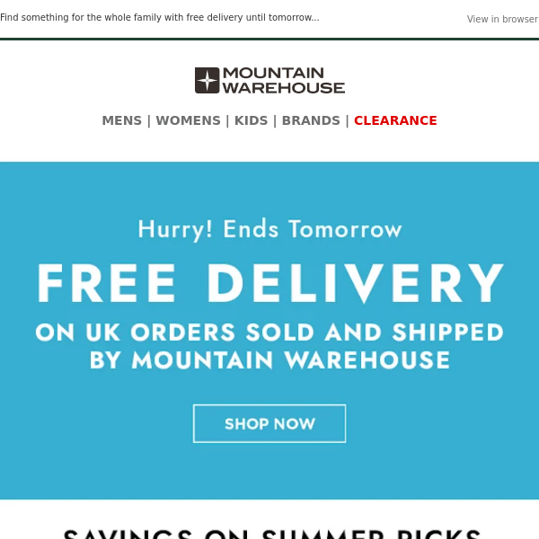 Free Delivery Ends Tomorrow! Shop Summer Savings ☀ - Mountain
