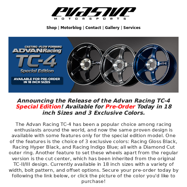 Advan TC-4 Special Edition Available for Pre-Order Now!