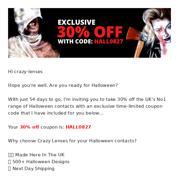 RE: Quick, 30% Off UK-Made Halloween contacts 🎃