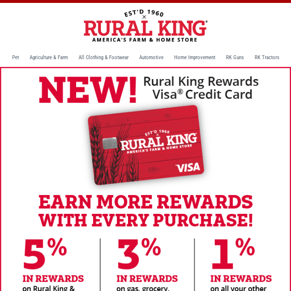 Have You Checked Out Our NEW Rural King Rewards Visa Credit Card? Get $20 in Rewards Upon Approval!