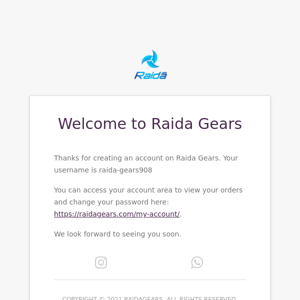 Your Raida Gears account has been created!