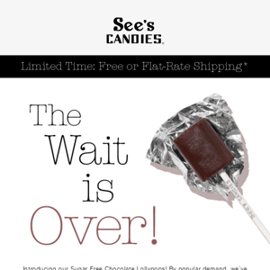 This Just in: New Sugar Free Chocolate Lollypops!