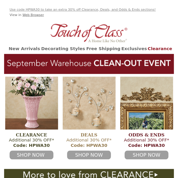 Save 30% | September Warehouse Clean-Out Event