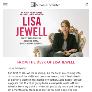 A note from Lisa Jewell: Top secret book updates + name your favorite Lisa Jewell book!