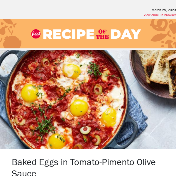 Baked Eggs in Tomato-Pimento Olive Sauce