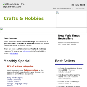 Crafts & Hobbies : Last Days for 20% Discount, See Coupon Code ...
