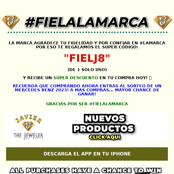 Javier The Jeweler NYC, AQUI TU 🎁 POR SER #fielalamarca 🙏 FALTAN POCOS DIAS PARA EL SORTEO DEL AUTO MERCEDES BENZ 2023🤯