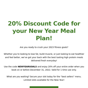 20% discount code for your New Year Meal Plan!