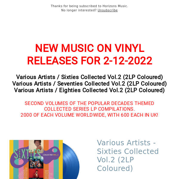 LIMITED COLOURED NUMBERED | : Various Artists - Sixties - Seventies - Eighties - Collected Vol. 2 (Coloured vinyl)