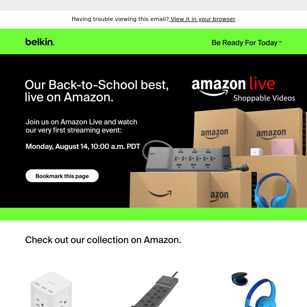 Belkin Alert: Our Amazon Live event is coming 8/14, 10:00 a.m. PDT
