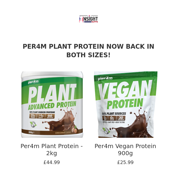 🌱 Insight Supps Ltd Restocks: PER4M Plant Protein, Chaos Crew & TBJP Performance Protein! 🚀