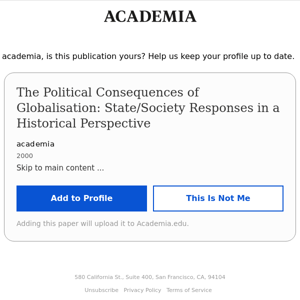 Academia ✏️ Did you write "The Political Consequences of Globalisation: State/Society..."?