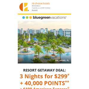 Fall Resort Stay for Just $299: 3 Nights + 40K Points + $100 Gift Card