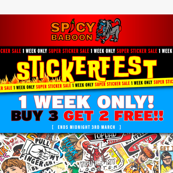 StickerFest Surprise: Buy 3 Get 2 Free! 🤪