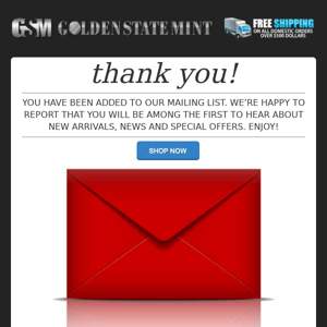 Golden State Mint Newsletter: Subscription Confirmed